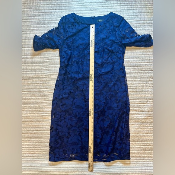 MSK Blue Floral Lace Overlay Sheath Dress Size 10 – Elegant Cocktail Dress - Picture 6 of 6
